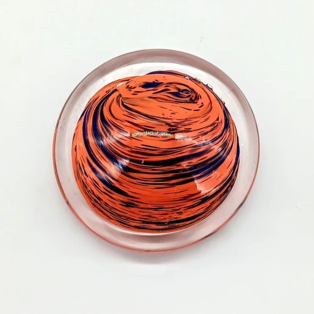 Handblown Orange Purple Swirl Art Glass Round Paperweight